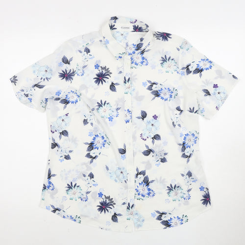 Marks & Spencer Women's Blue Floral Button-Up Blouse Size 14