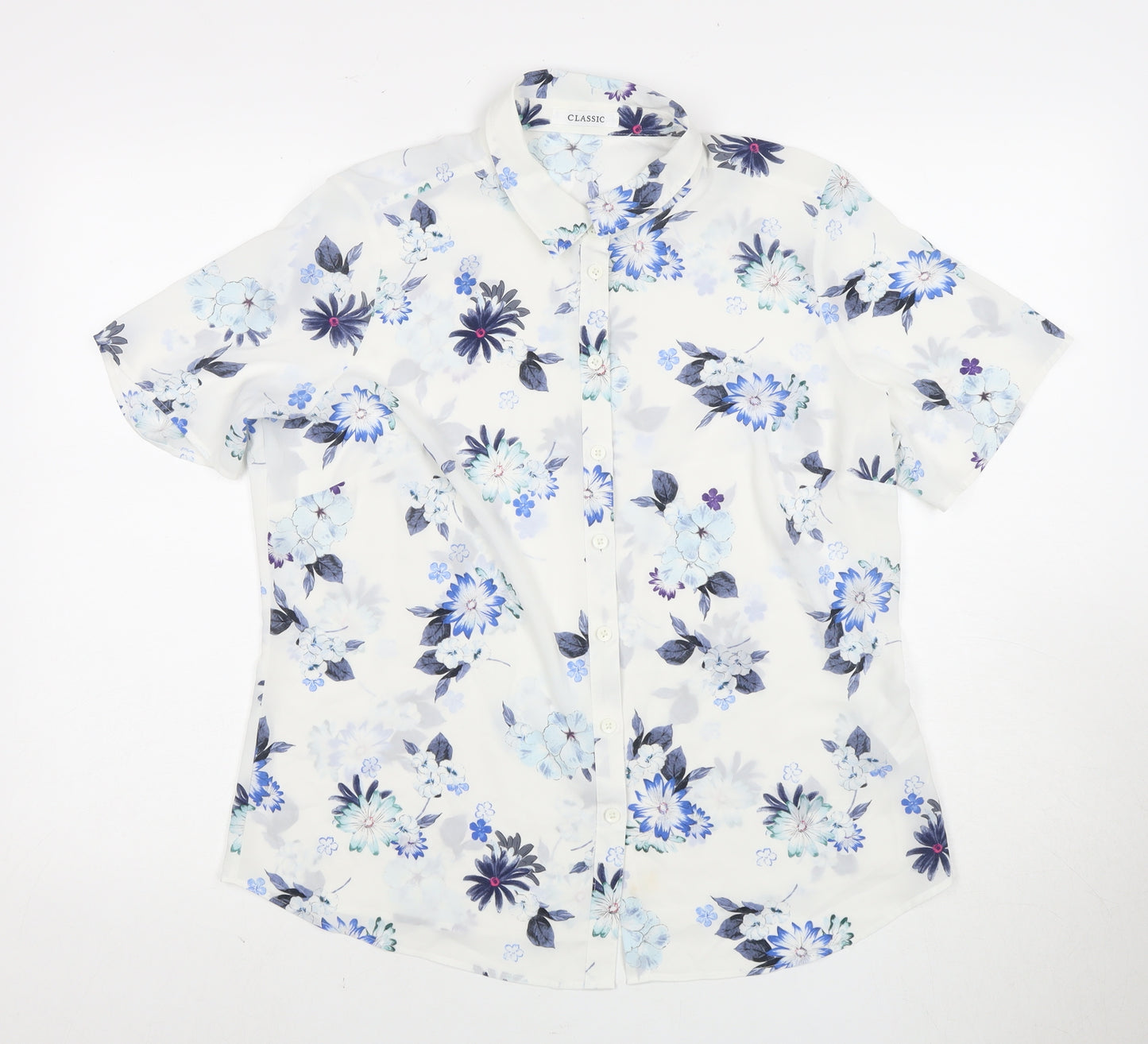 Marks & Spencer Women's Blue Floral Button-Up Blouse Size 14
