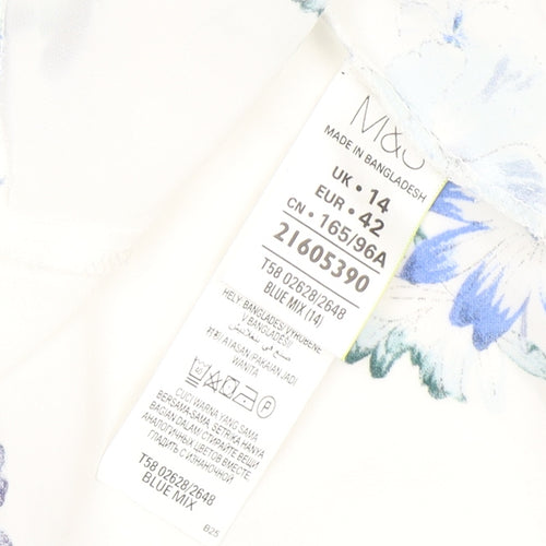 Marks & Spencer Women's Blue Floral Button-Up Blouse Size 14