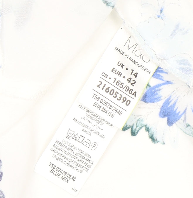 Marks & Spencer Women's Blue Floral Button-Up Blouse Size 14