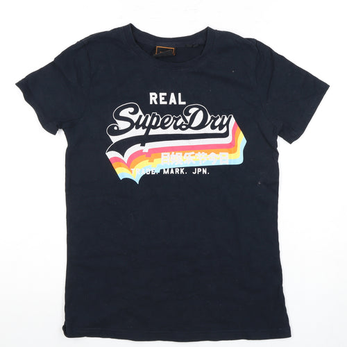 Superdry Women's Blue T-Shirt, Size 8, Casual Graphic