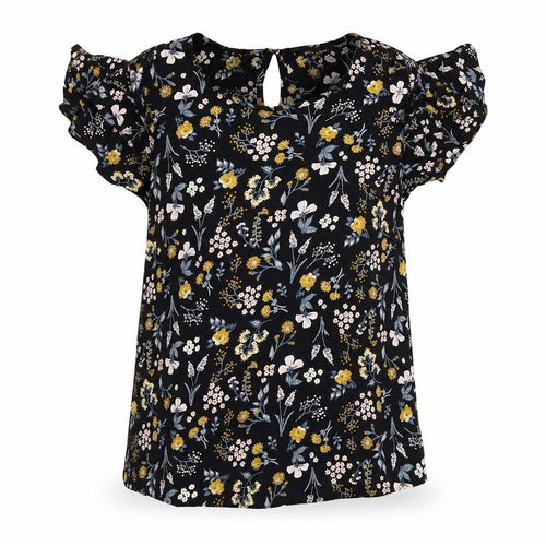 New Look Women's Black Floral Blouse, Size 16, Ruffle Detail