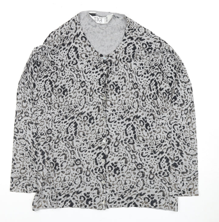 TIGI Wear Women's Grey Animal Print Cardigan Size 10
