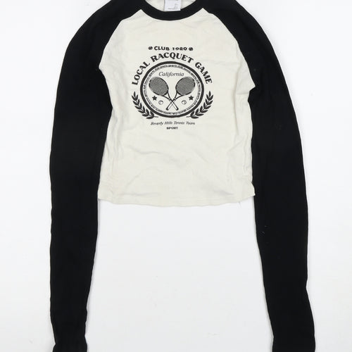Bershka Women's Black & White Ringer T-Shirt, Size 8