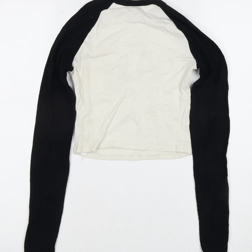 Bershka Women's Black & White Ringer T-Shirt, Size 8