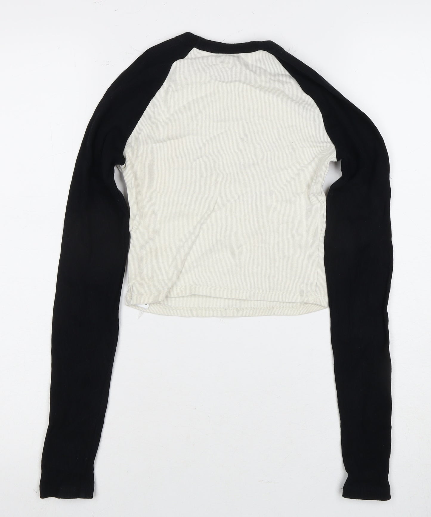 Bershka Women's Black & White Ringer T-Shirt, Size 8