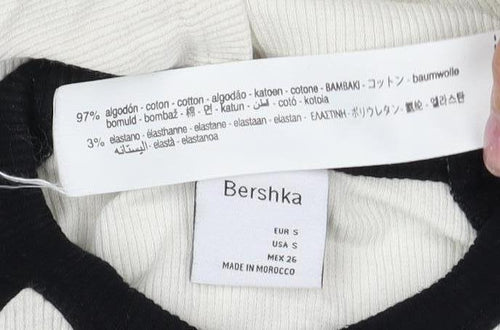 Bershka Women's Black & White Ringer T-Shirt, Size 8