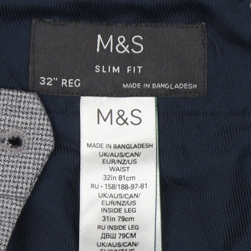 Marks and Spencer Men's Grey Slim Fit Trousers, Size 32