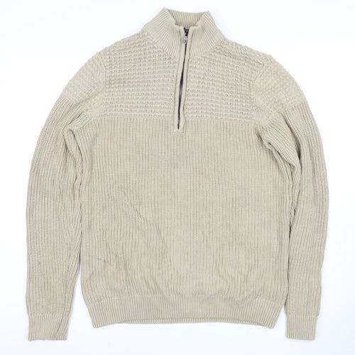 Blend Men's Beige Waffle-Knit Pullover M