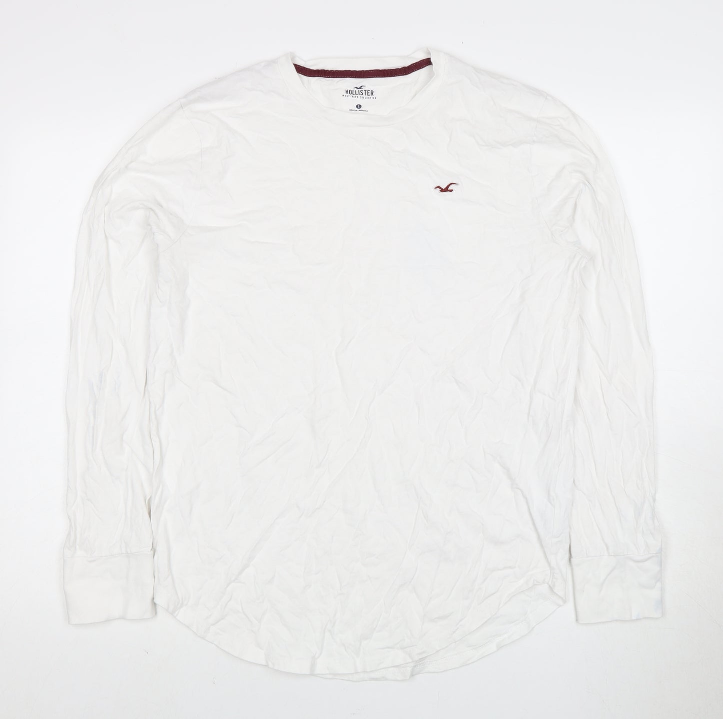 Hollister Men's White Long Sleeve Cotton T-Shirt L