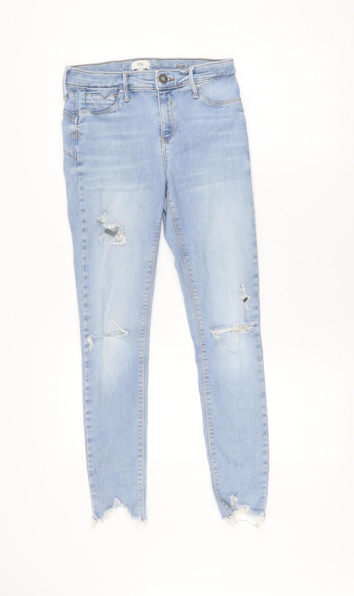 River Island Women's Blue Skinny Jeans, Size 12, Distressed