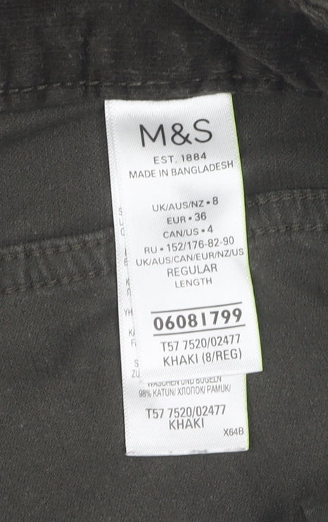 Marks and Spencer Women's Khaki Corduroy Trousers Size 8