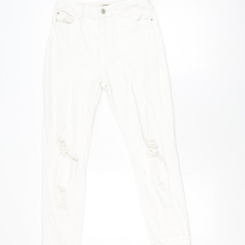 Topshop Women's White Distressed Mom Jeans Size 8