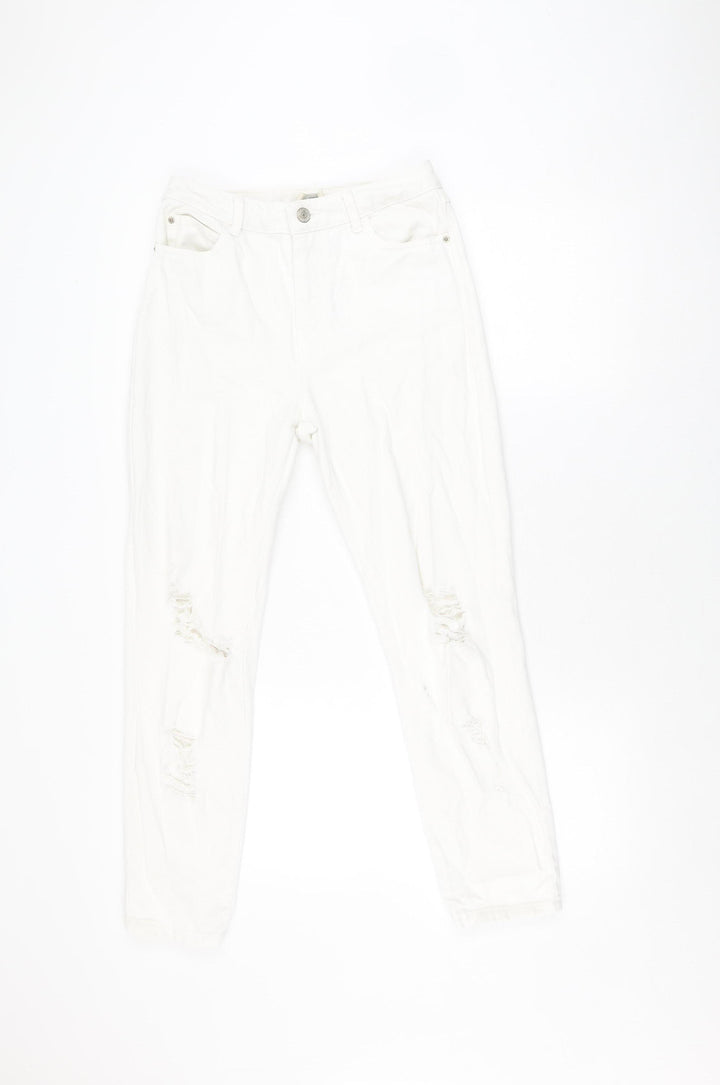 Topshop Women's White Distressed Mom Jeans Size 8