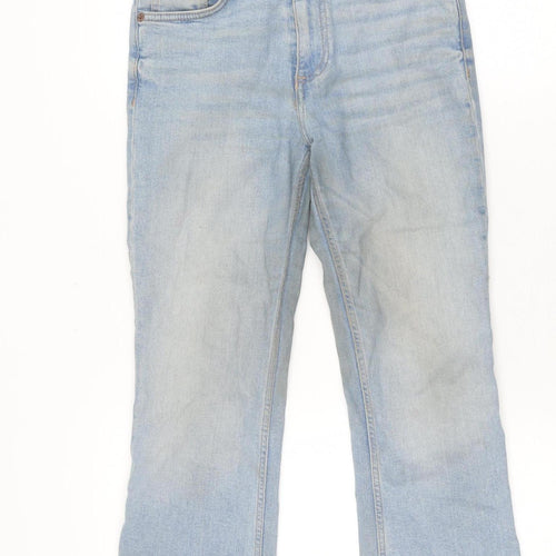 Zara Women's Blue Straight Jeans Size 8 with Fringe