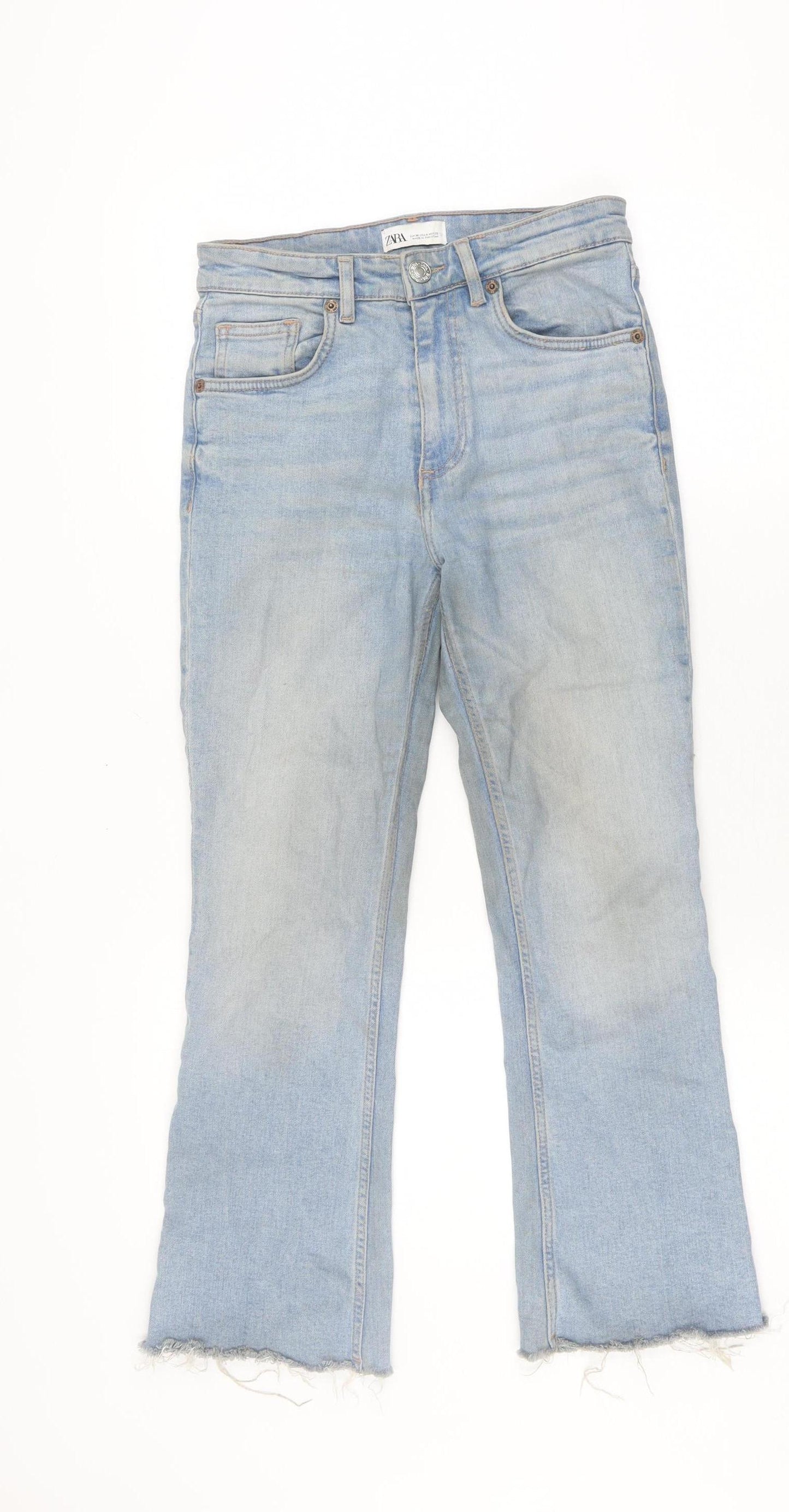 Zara Women's Blue Straight Jeans Size 8 with Fringe