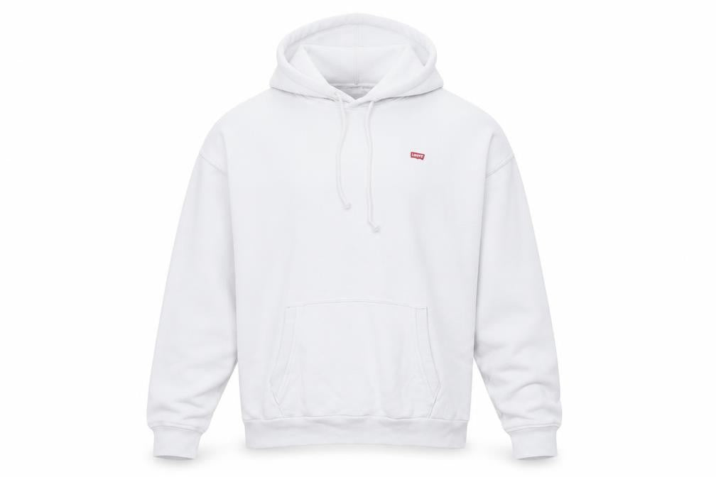 Front view of Levi's Men's White Pullover Hoodie M, Logo Accents