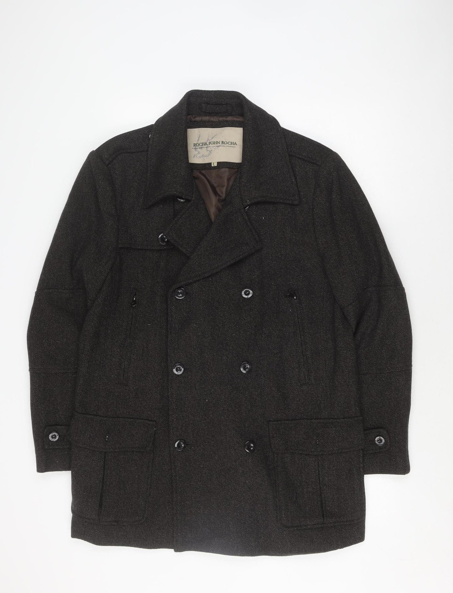 Rocha John Rocha Men's Black Wool Pea Coat L