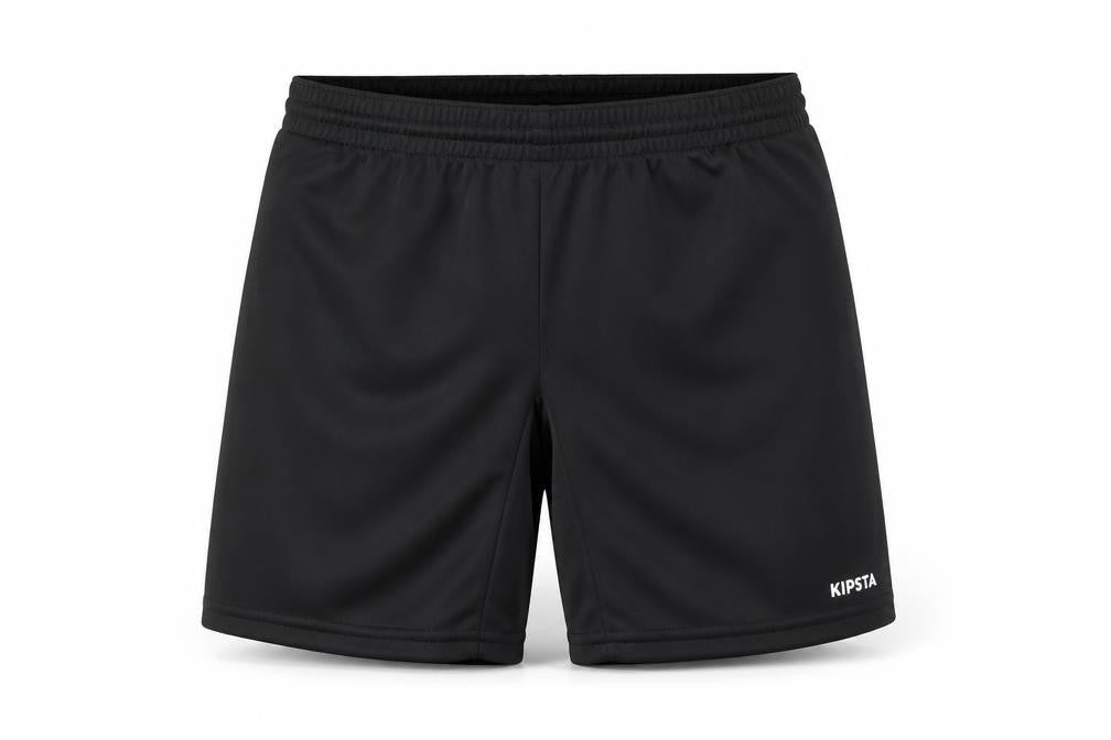 Front view of Decathlon boys’ black athletic shorts, size 10-11, years