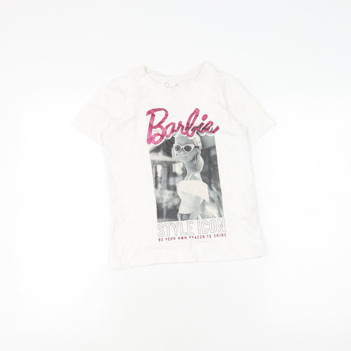 Barbie Girls White T-Shirt 7-8 Years, Graphic Print Jersey