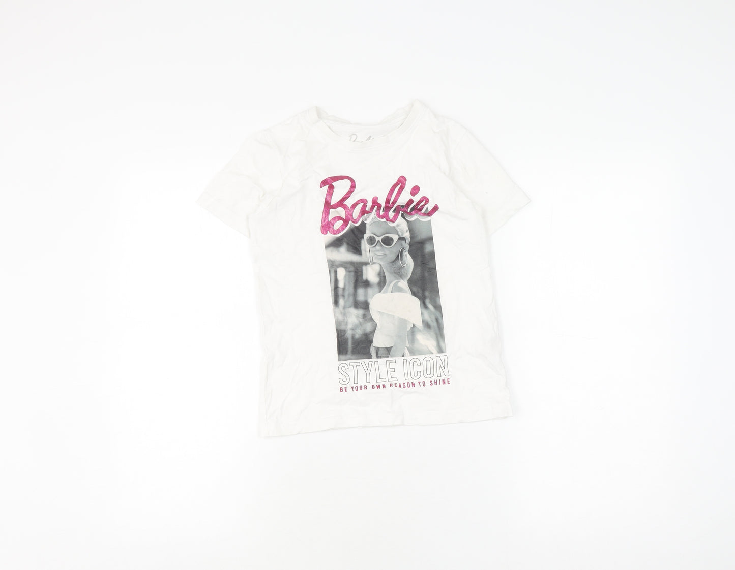 Barbie Girls White T-Shirt 7-8 Years, Graphic Print Jersey