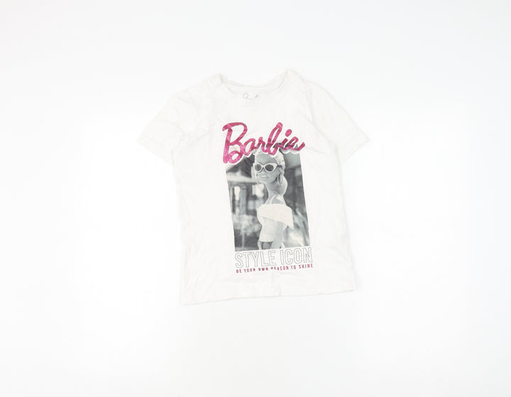 Barbie Girls White T-Shirt 7-8 Years, Graphic Print Jersey