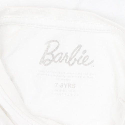 Barbie Girls White T-Shirt 7-8 Years, Graphic Print Jersey