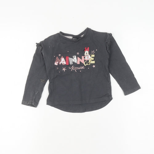 Disney at Primark Girls Black Minnie Mouse Long Sleeve T-Shirt 2-3 Years