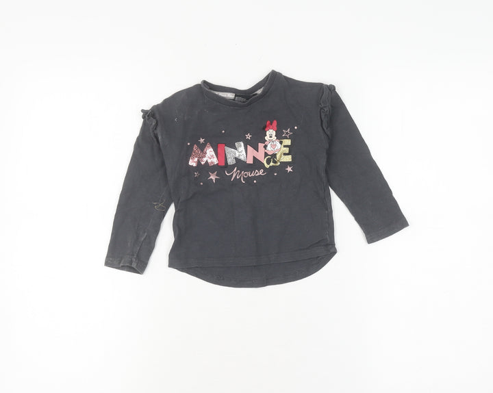 Disney at Primark Girls Black Minnie Mouse Long Sleeve T-Shirt 2-3 Years