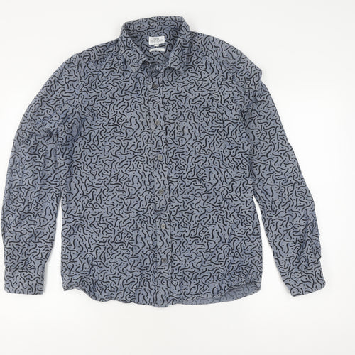 Next Men's Blue Geometric Shirt M Long Sleeve Collared