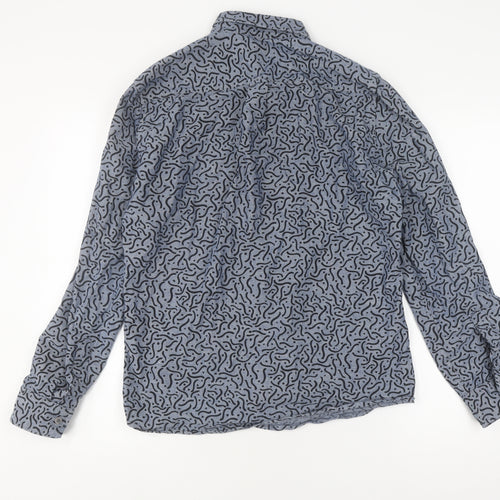 Next Men's Blue Geometric Shirt M Long Sleeve Collared