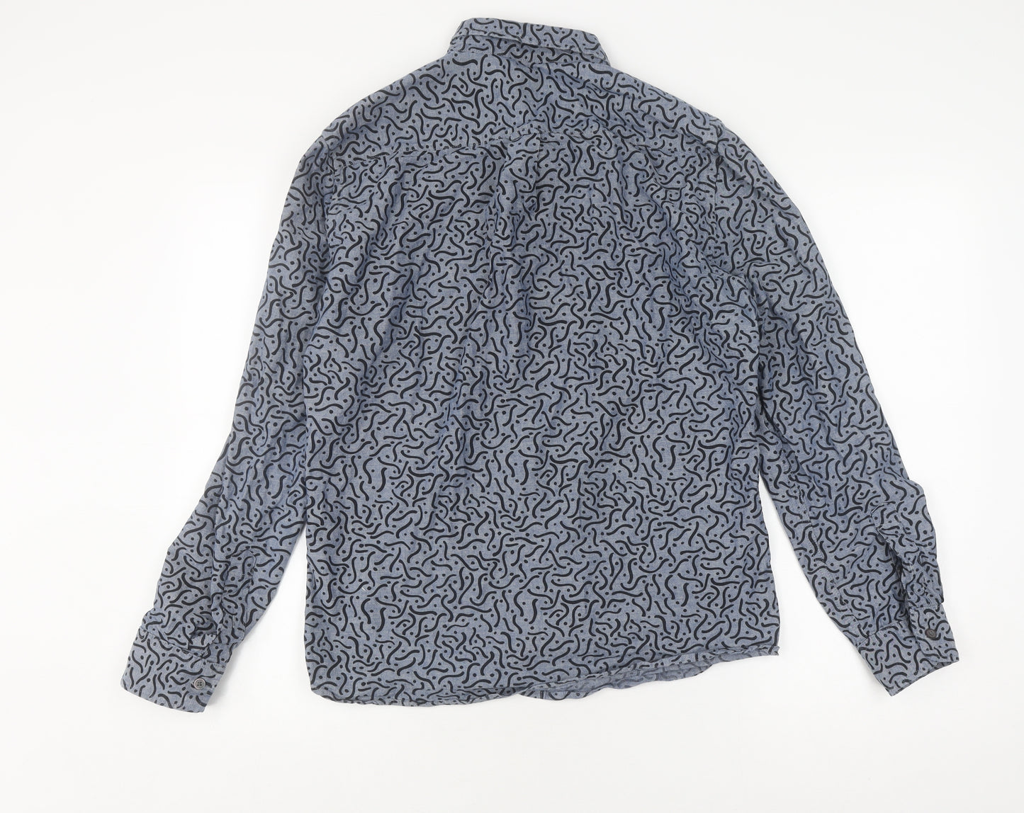Next Men's Blue Geometric Shirt M Long Sleeve Collared