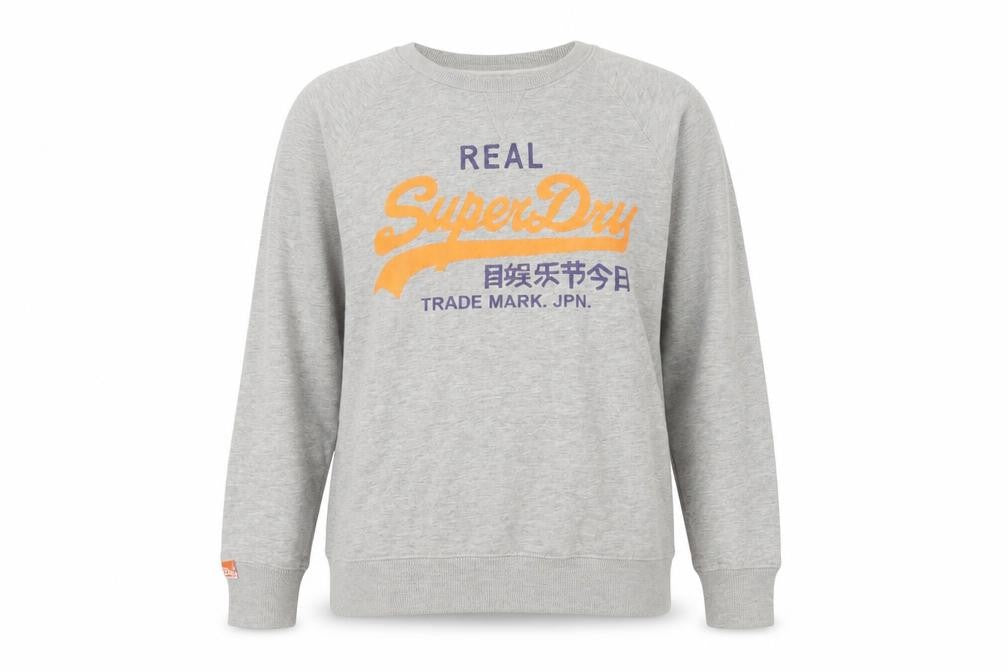 Front view of Superdry Grey unisex logo pullover sweatshirt l