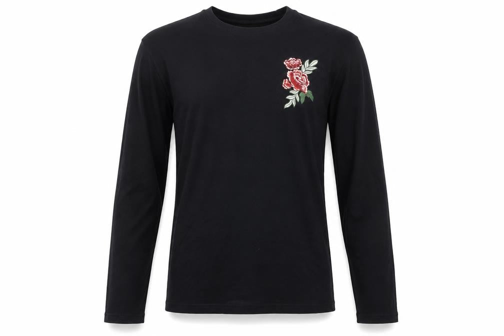 Hoxton Denim Men's Black Embroidered Long Sleeve T-Shirt M