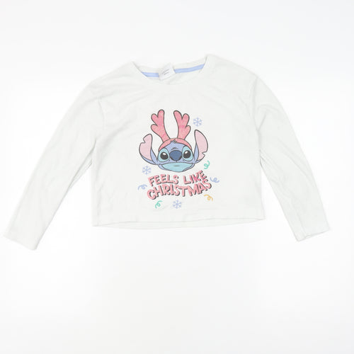 Disney Stitch Girls Pyjama Top White M - Christmas