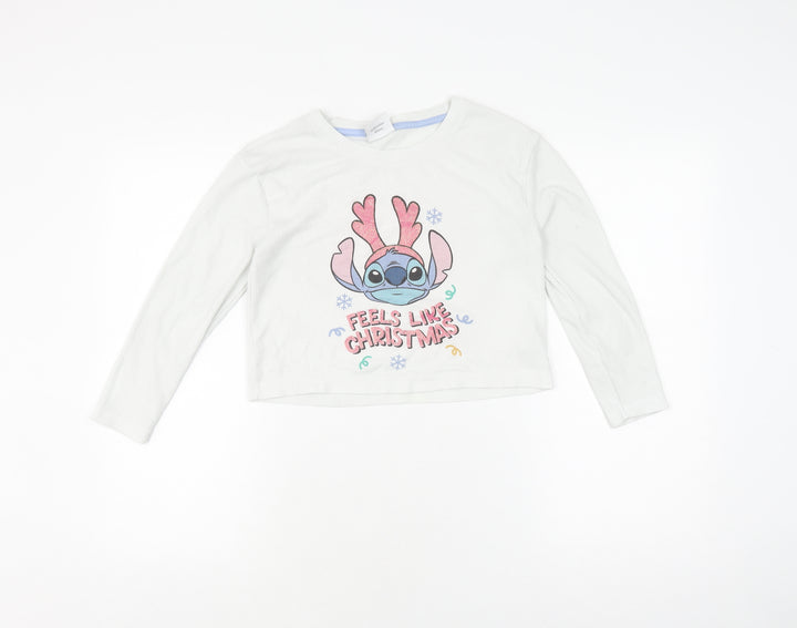 Disney Stitch Girls Pyjama Top White M - Christmas