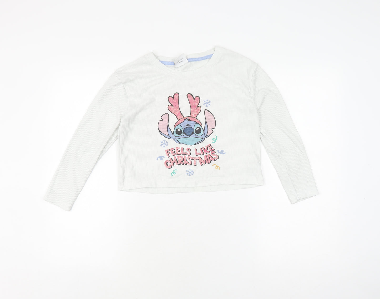 Disney Stitch Girls Pyjama Top White M - Christmas