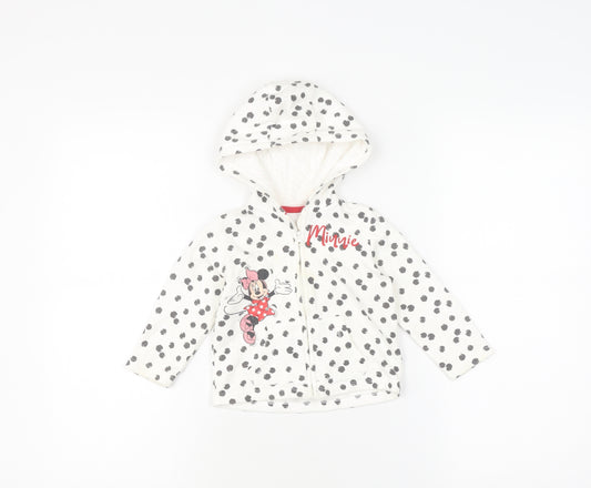 Front view of Disney girls’ hooded jacket minnie mouse 9-12 months polka dot