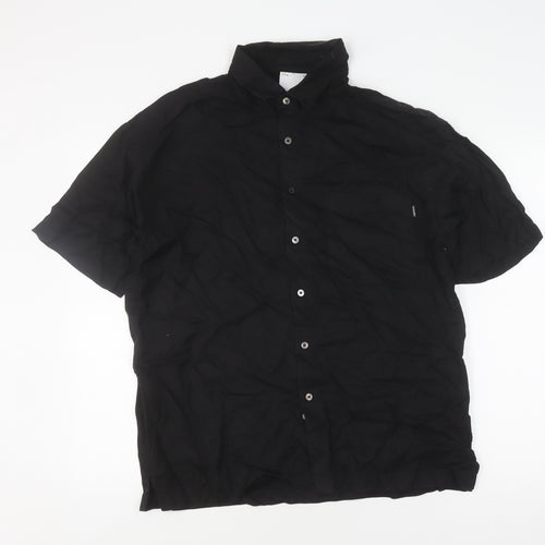 Peacebird Men's Black Graphic Print Short Sleeve Shirt L