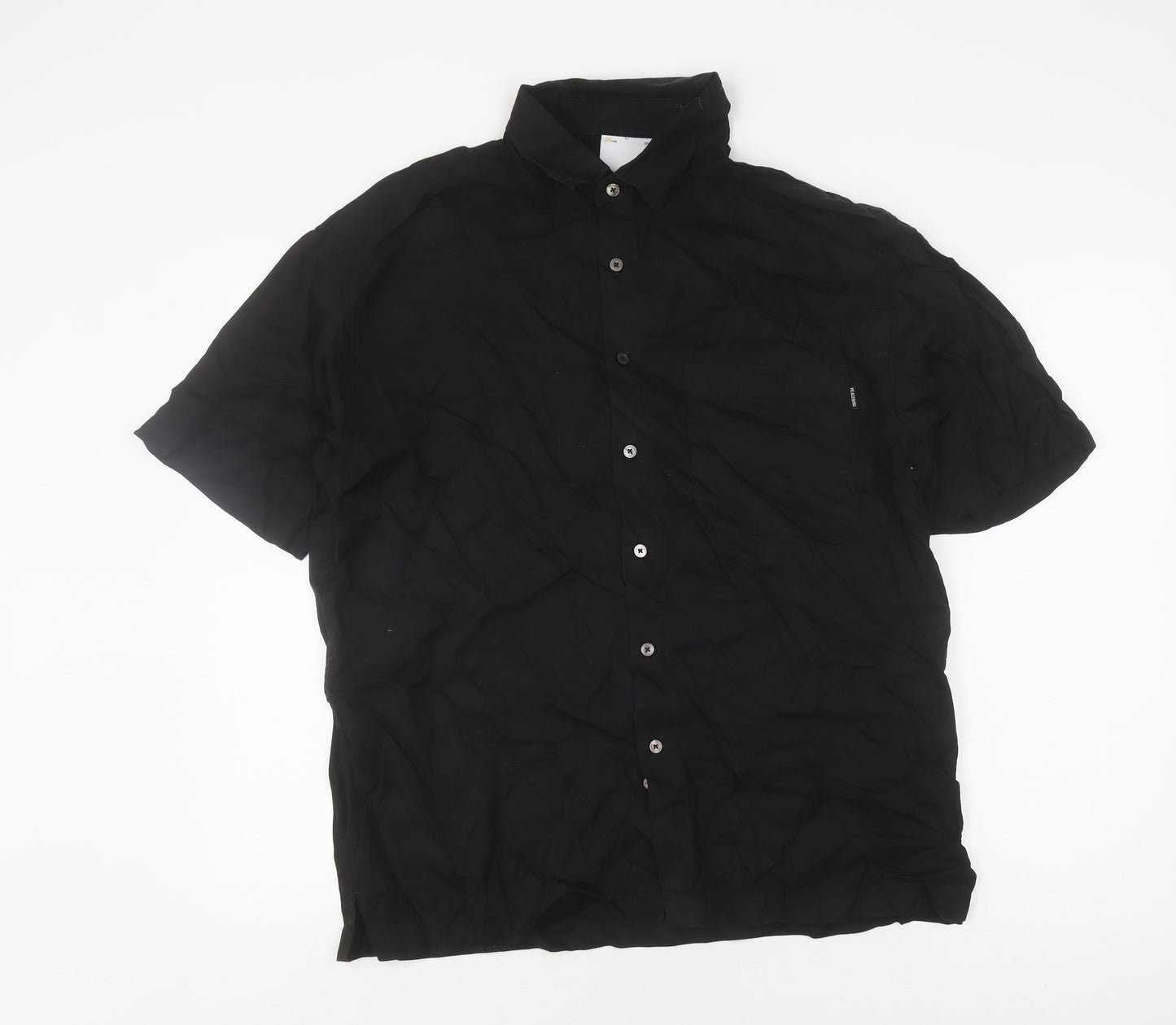 Peacebird Men's Black Graphic Print Short Sleeve Shirt L