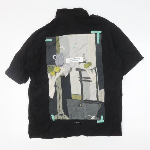 Peacebird Men's Black Graphic Print Short Sleeve Shirt L