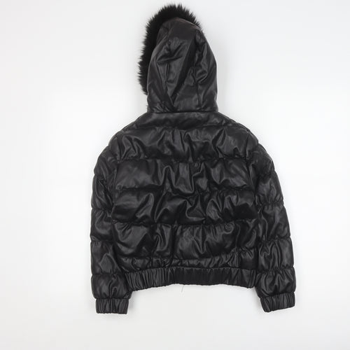 River Island Girls Black Puffer Jacket 9-10 Years with Hood