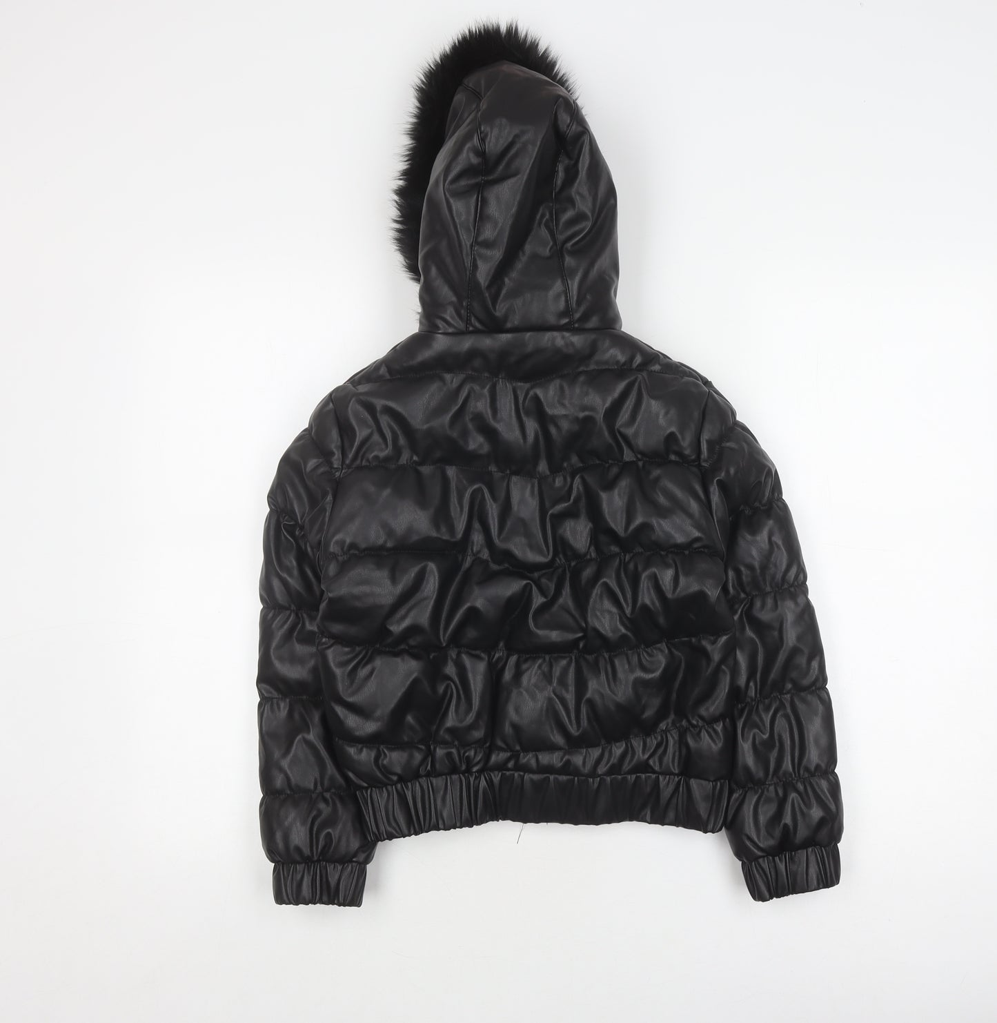 River Island Girls Black Puffer Jacket 9-10 Years with Hood