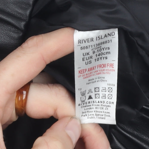 River Island Girls Black Puffer Jacket 9-10 Years with Hood