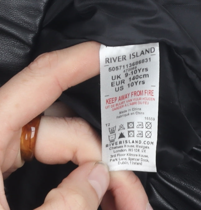 River Island Girls Black Puffer Jacket 9-10 Years with Hood