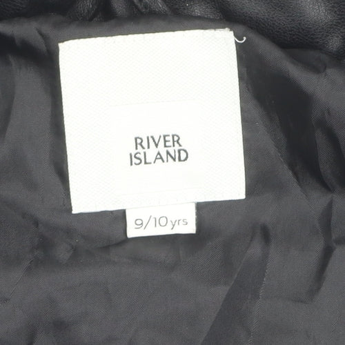 River Island Girls Black Puffer Jacket 9-10 Years with Hood