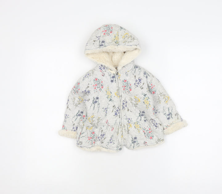 Next Unisex Floral Puffer Jacket 12-18M Multicoloured Hooded Coat