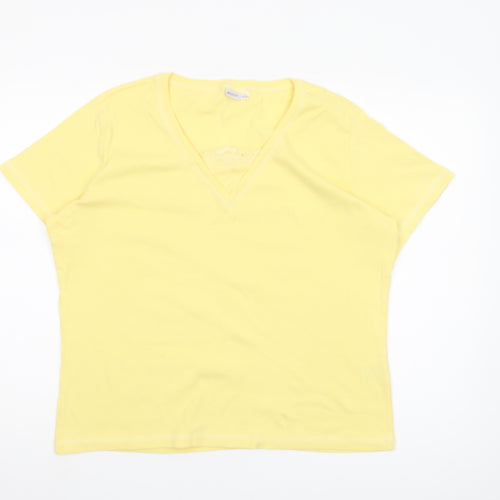 Damart Women's Yellow V-Neck T-Shirt Size M