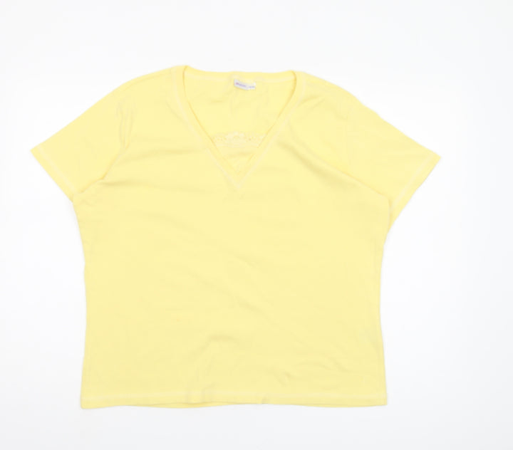 Damart Women's Yellow V-Neck T-Shirt Size M