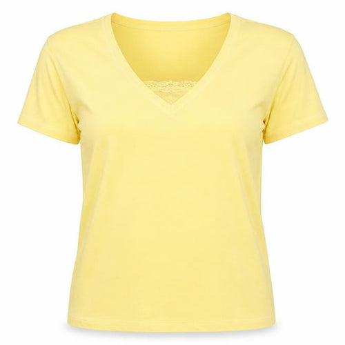 Damart Women's Yellow V-Neck T-Shirt Size M